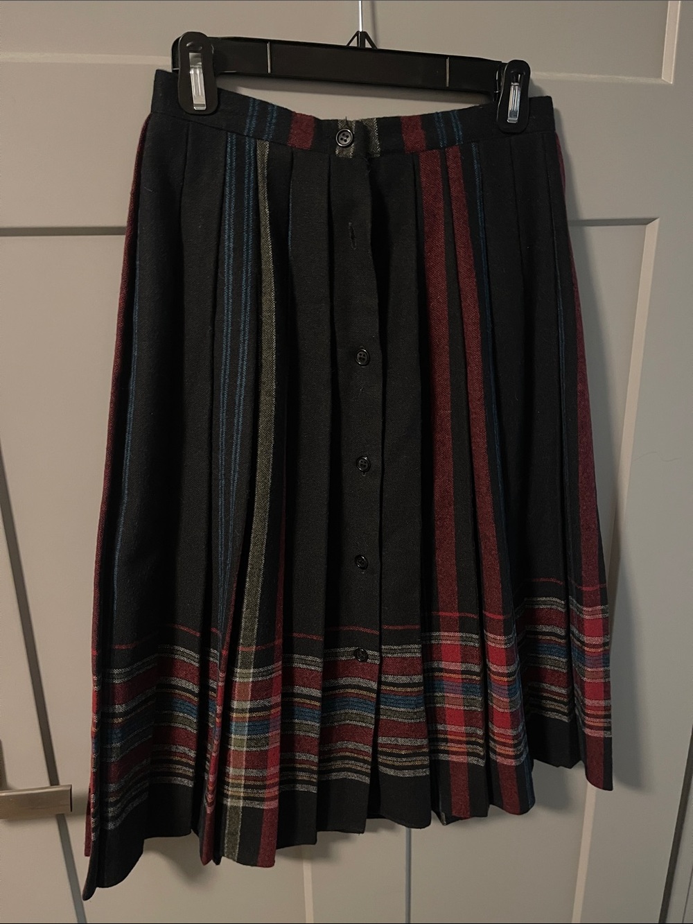 Womens Midi Plaid A-Line Skirt with Button Front